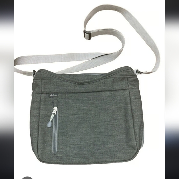 LL Bean Wayside Crossbody Bag Dark Gray Zipper Adjustable Strap Canvas Bag - Picture 1 of 9